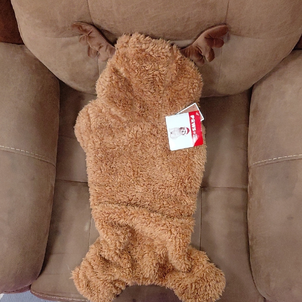 Furry Tan Dog Costume with Antlers